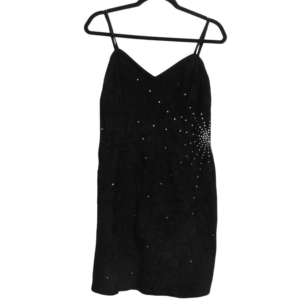 Firenze Santa Barbara Women Large Black Suede Leather Studded Dress